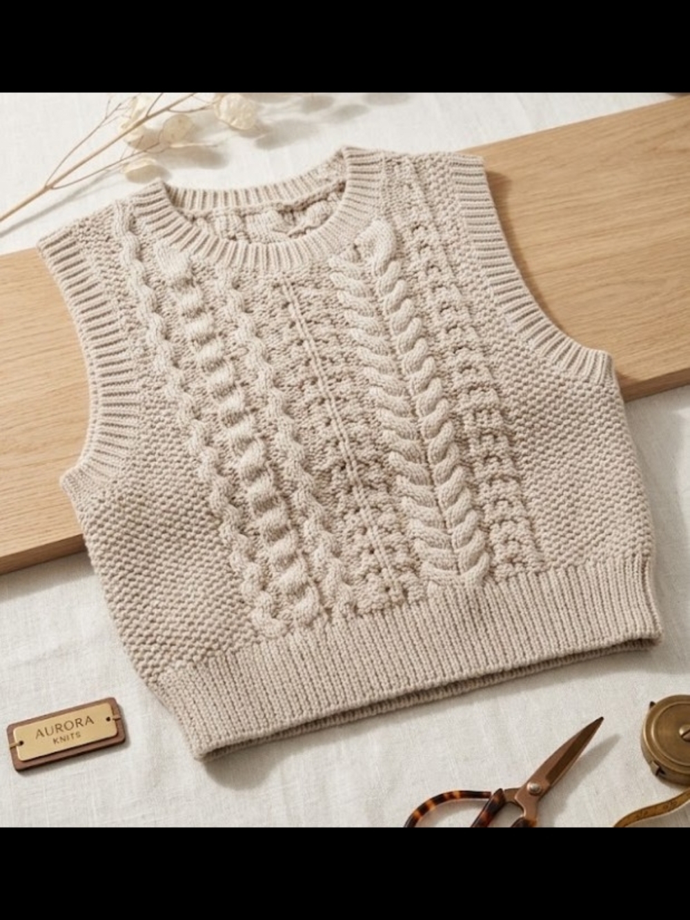 COS Cream Cable-Knit Sleeveless Sweater Vest (S/M) Cozy Preppy Classic Layer